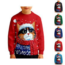 Boys Long Sleeve Crewneck Print Sweatshirt Soft Lined Thermal Pullover Top For Kids Winter Holiday Casual Wear