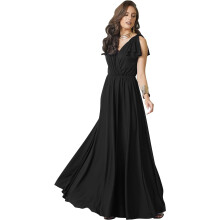 Womens Long V-Neck Ruffle Sleeveless Bridesmaid Prom Gown Maxi Dress