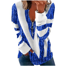 Quarter Zip Pullover for Women Striped Sparkle Print Casual Oversize Sweatshirt Long Sleeve Fall Tops