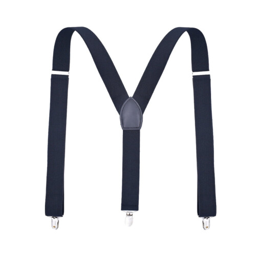 Marineblå polyester bukseseler med 3 klips, justerbare