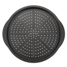 Round Perforated Pizza Pan 15Inch Carbon Steel Nonstick Coating Even Baking Sheet with Handle Oven Safe Cooking Tray