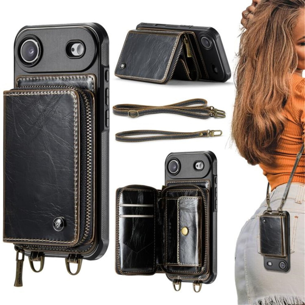 Rfid Wallet Case Compatible With Iphone Air 6.5" Â Protective Purse With Card Slots, Kickstand, Wrist Strap, Lanyard & Zipper Â Coffee Brown 9485826571391