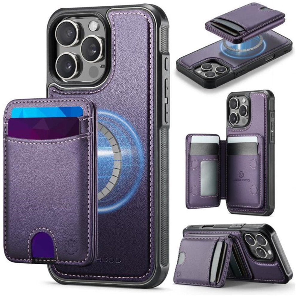 Jeehood Case For Iphone 14 Pro Max: Rfid-Blocking Pu Leather, Magsafe-Compatible 2-In-1 Wallet With Kickstand & Card Pusher, Purple 9485826573081