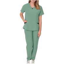 asdoklhq Jogger Scrubs for Women Woman Solid-Color Pocket Drawstring Pants Protective-Suit Short Sleeve V-Neck Shirts Sets Green M