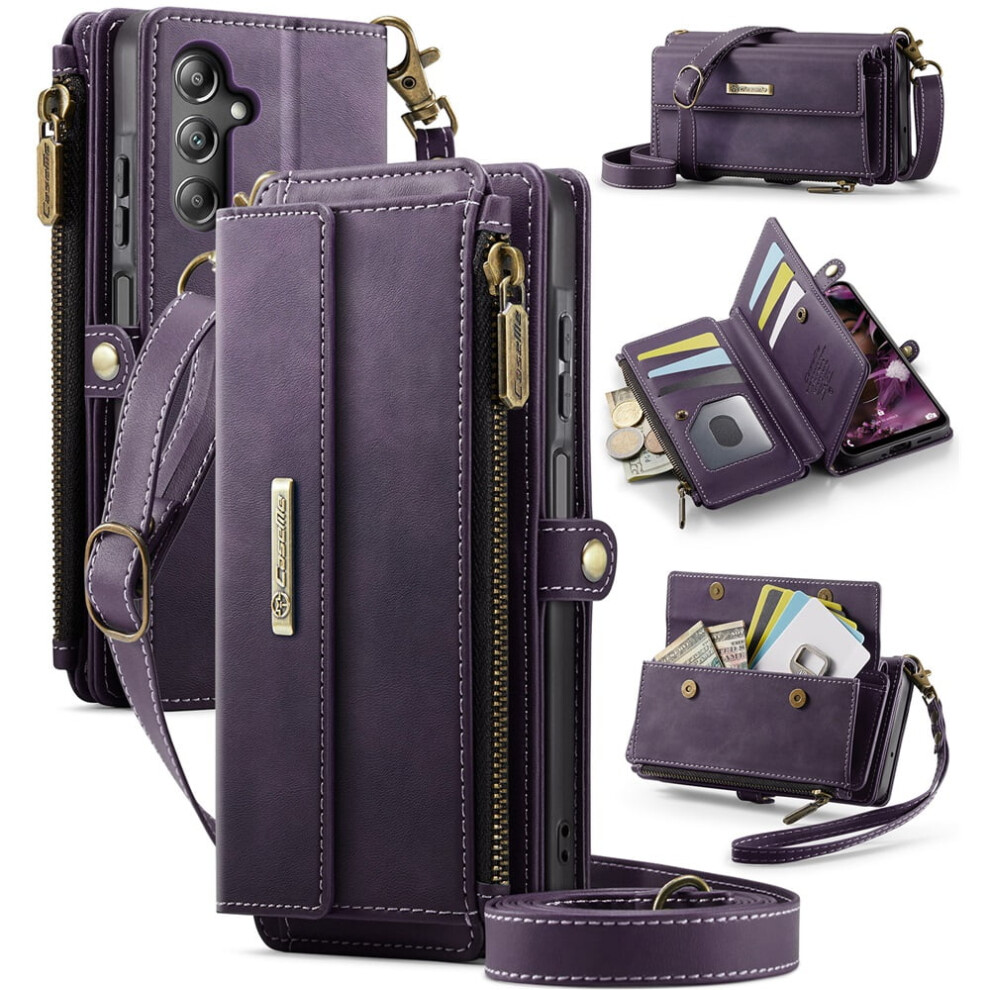 Caseme Wallet Case For Samsung Galaxy A16 Â Rfid Blocking Pu Leather Flip Cover With Kickstand, Wrist Strap, Zipper & Card Slots, Purple 9485826571698