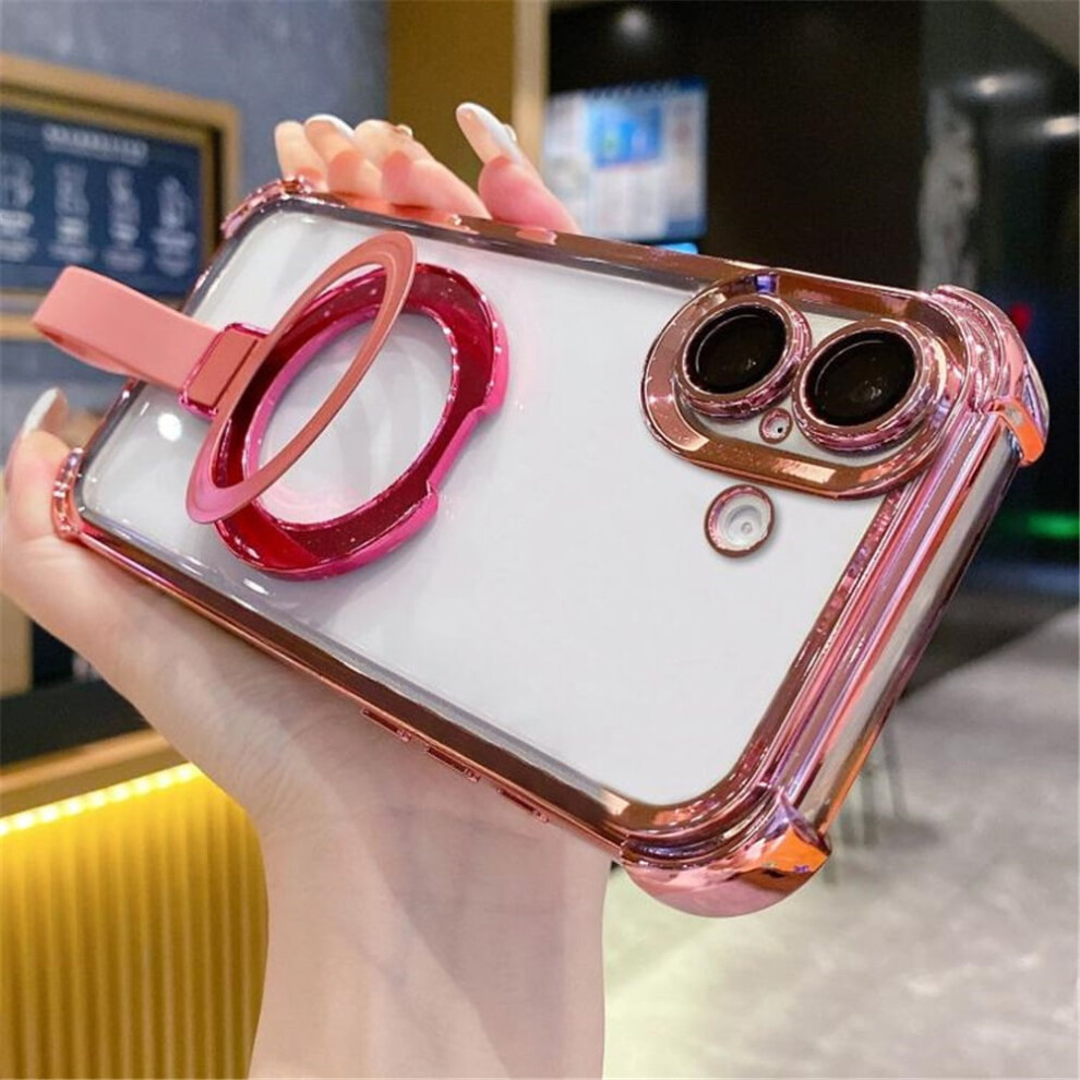 Transparent Magsafe-Compatible Iphone 17 Case With Ring Stand & Crystal Back Â Pink 9485826573098