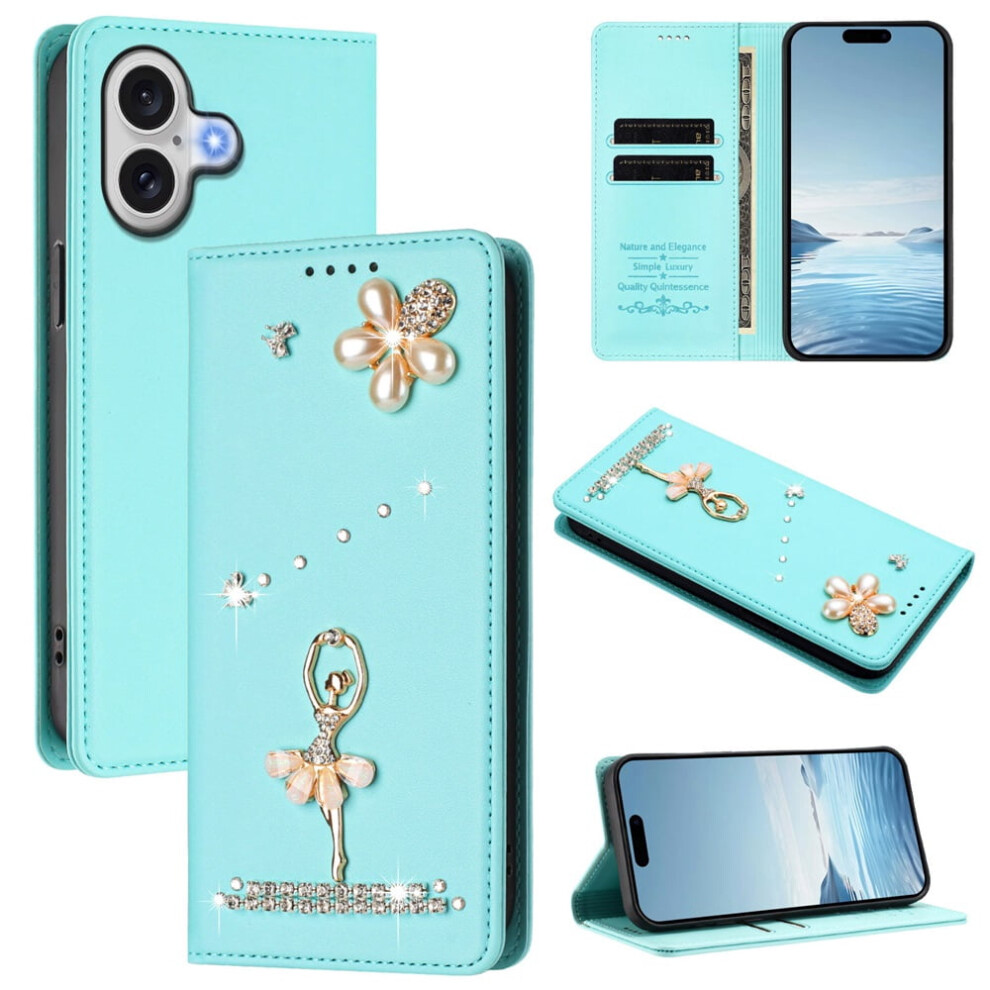 Rfid-Blocking Ballet Girl Flip Wallet Leather Case With Card Holder & Magnetic Closure, Â Compatible With Iphone 16 Green 9485826573067