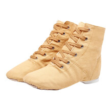 Lace-Up Jazz Shoes for Girls Ankle Canvas Dance Ballet Boots Soft Leather Split Sole Dancing Gymnastics Flats Khaki