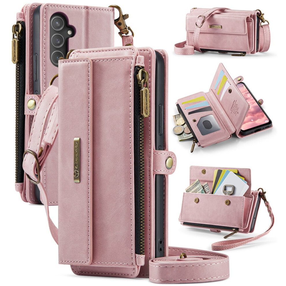 Caseme Wallet Case For Samsung Galaxy A54 Â Rfid Blocking Pu Leather Flip Cover With Kickstand, Wrist Strap, Zipper & Card Slots, Pink 9485826572954