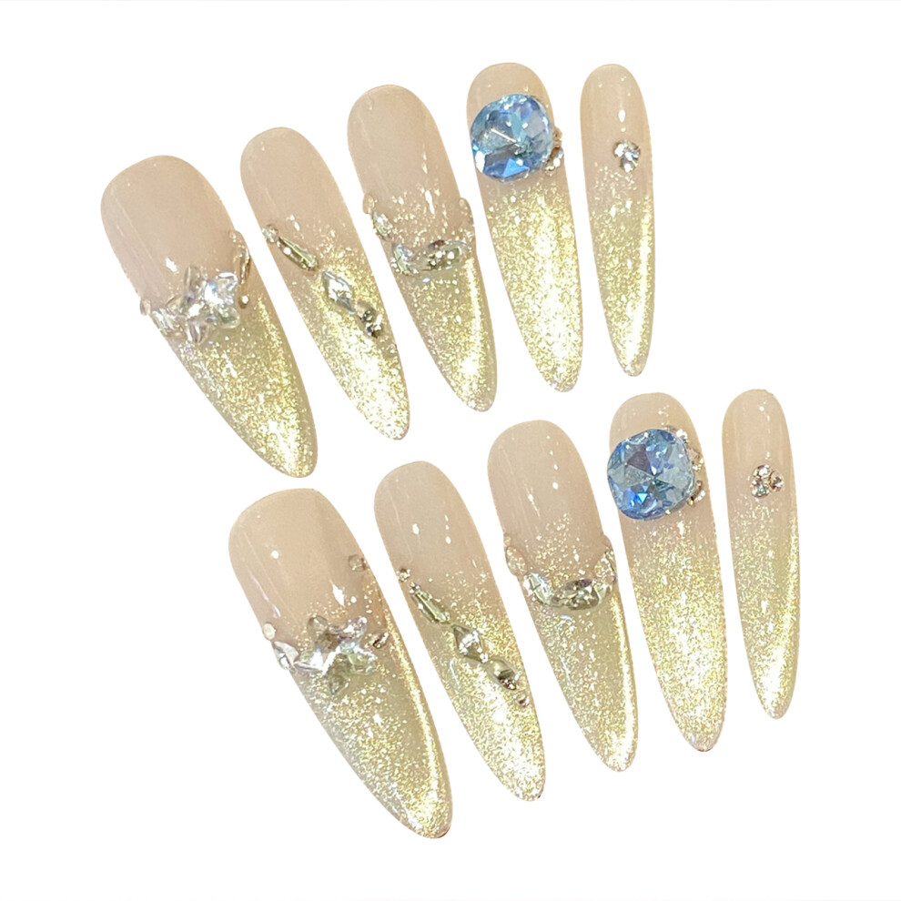 Penghui-Toys (L) Full Cover Long False Nails With Rhinestone Ultra-Flexible Long Lasting Fake Nails For Manicure Novice Beginner