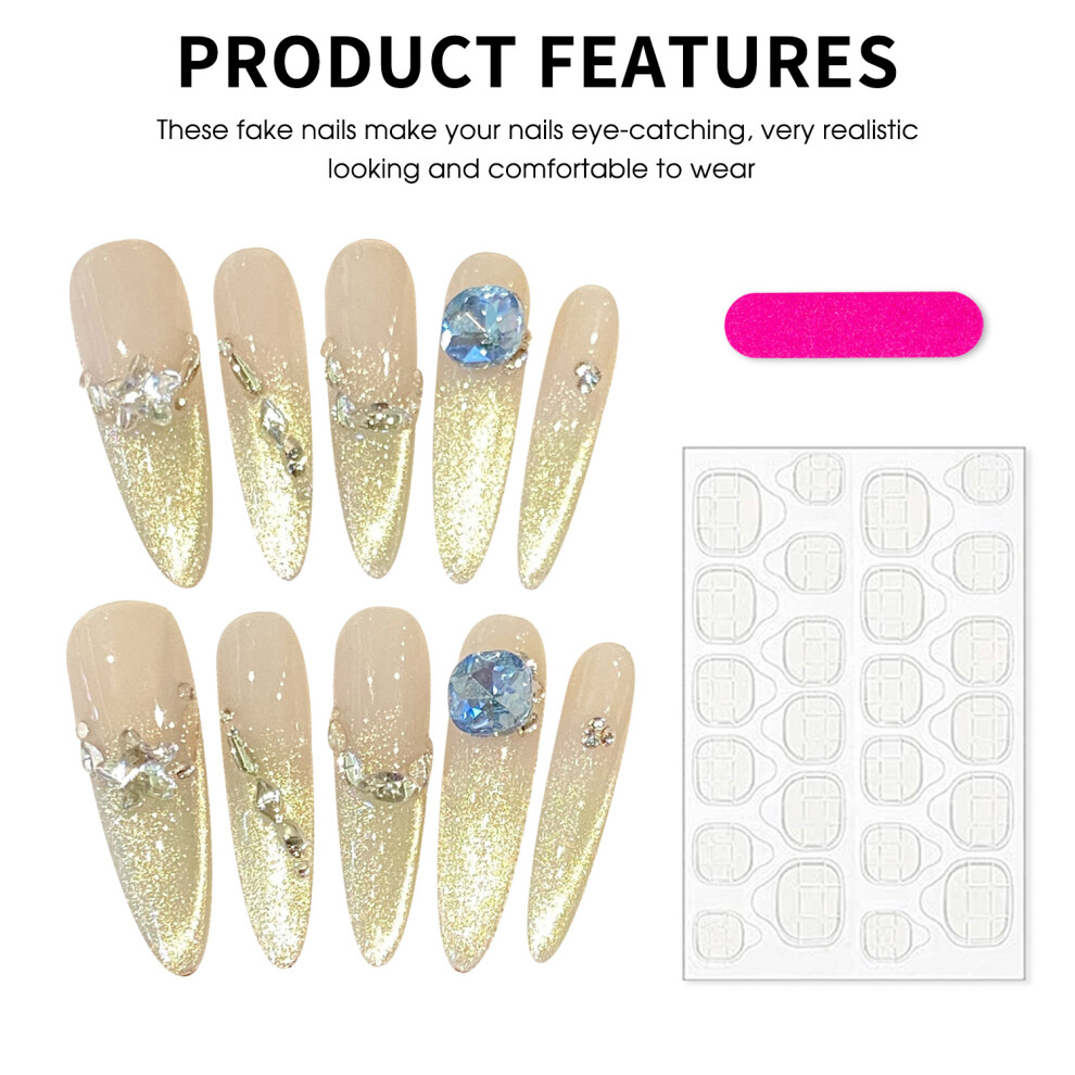 Bright-Home (Xs) Full Cover Long False Nails With Rhinestone Ultra-Flexible Long Lasting Fake Nails For Manicure Novice Beginner