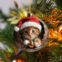 Kattjulgransprydnad i akryl Juldekorationer Rolig kattälskare Gåva Hängande Dekoration Blandad Julprydnad för Julfest
