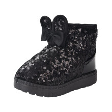 Girls' Glitter Snow Boots with Rabbit Ears, Fuzzy Lining,