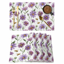 Jogo de 8 jogos americanos Purple Daisy com estampa de abelhas em aquarela, antiderrapantes e laváveis, para uso interno e externo – compatíveis