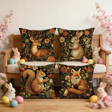 Capas de Almofada de Páscoa, Conjunto de 4 Capas de Almofada Decorativas de Páscoa, Capas de Almofada com Estampa de Coelho e Ovo (K)