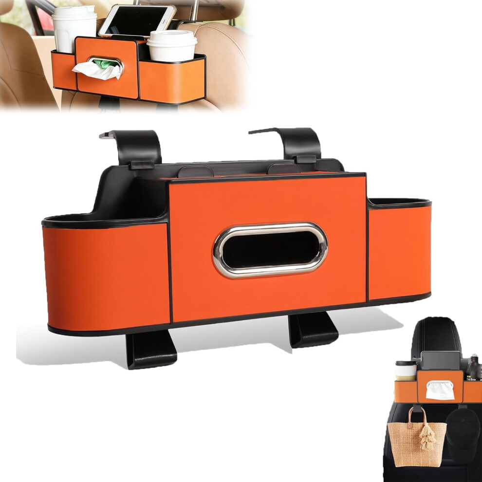 Car Headrest Organizer With Cup Holder And Tissue Box Black 9066521516889