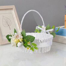 Bryllupsblomsterkurv med hank, satinrose kunstig dekorativ kurv til hjemmet, fest, opbevaring – 1 stk.