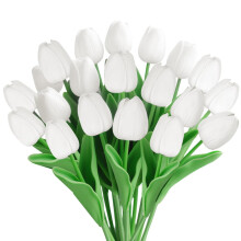 Tulipani artificiali bianchi, 20 pezzi, 13", effetto "tocco reale", compatibili con decorazioni per matrimoni e feste nuziali.