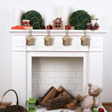 Conjunto de Vila Natalina - 1 peça de miniaturas de casa bege em madeira para decoração de Natal, estilo Art Déco, perfeitas para sua mesa ou