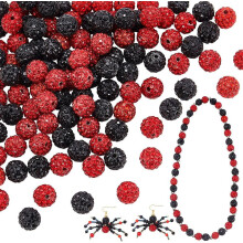 100 rote/schwarze 10-mm-Strassperlen für die Schmuckherstellung, kompatibel mit Polymer Clay, glitzernde runde lose Perlen