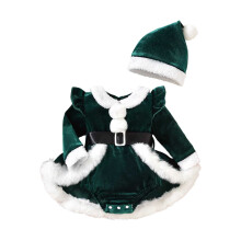 Conjunto de roupa de Natal infantil com macacão de manga comprida, vestido, chapéu e acessórios quentinhos para festa. Ideal para o dia a dia.