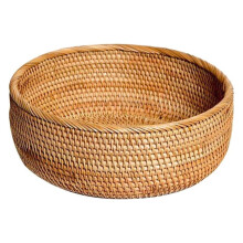 Cestino rotondo in rattan intrecciato a mano per frutta, vassoio per alimenti in vimini da 25 cm e contenitore portaoggetti – Adatto per sala da