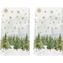Conjunto de 2 panos de prato com estampa de árvores de Natal e flocos de neve, 40 x 60 cm (16" x 24"), toalhas de mão com decoração natalina