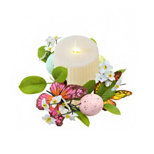 Corona de Pascua de 9,4 cm con aro para velas, mini huevos de colores y hojas artificiales – Centro de mesa de primavera, decoración del hogar,