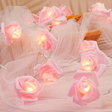 Luzes de LED em formato de rosa cor-de-rosa para decoração de Dia dos Namorados, com brilho suave e aconchegante, ideais para mesa de cabeceira ou