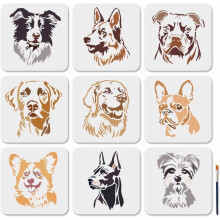 Conjunto de 9 Estênceis para Pintura de Cachorros - Estênceis Populares de Cachorros Fofos - 19,8 x 19,8 cm - Moldes Reutilizáveis para Cabeça de