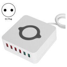 6-ports USB C-oplader med trådløs opladningspad, 100W GaN-vægopladerblok med kompakt design og overopladningsbeskyttelse til iPhone Samsung
