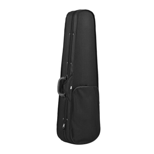 Estojo para violino tamanho normal com design triangular leve para transporte e bolso para partituras de comprimento total. Visual moderno e