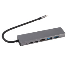 USB-forlænger USB-C-hub 7-i-1-multiportadapter med 4K HDMI, SD, TF-læser, Ethernet og PD-opladningsport til MacBook, Dell, HP-bærbare computere