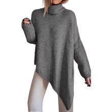 Pulover gros tricotat cu guler înalt pentru femei, pulover supradimensionat, lejer, cu tiv despicat, top casual confortabil pentru ținute de