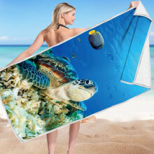 Grote microvezel strandhanddoek, lichtgewicht en sneldrogend, blauwe tropische print, 76 x 152 cm, geschikt voor zwembad, zwemmen en kamperen.