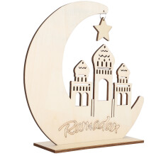 Festival Atmosphere Ramadan Decorations Eid Mubarak Decorations, Hollowed-Out Muslim Style3D Wooden Table Decoration With Unique Symbolism And