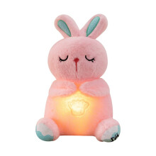 Bichinho de Pelúcia Respiratório, Coelho Rosa de Pelúcia para Bebê, Máquina de Som Relaxante com Música, Luzes e Movimento de Respiração para