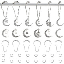 20pcs Iron Shower Curtain Rings + 16pcs Moon/Star/Sun Alloy Links + 20pcs 304 SS Jump Rings, Silver, 73.5x42.5x8mm