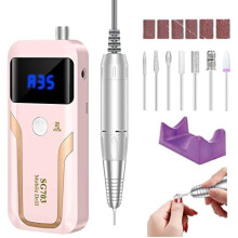 Taladro portátil profesional de 35000 RPM, máquina de limado inalámbrica E-File para pulir y eliminar con kit de brocas para salón de manicura,
