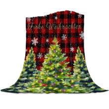Frohe Weihnachten Flannel Blanket for Bed,Travel and Camping, Christmas Tree Snowflakes Red Plaid Super Soft Cozy Blanket for All Seasons 50"x60"