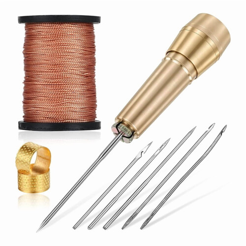 Κιτ 9 τεμαχίων δερμάτινων σουβλιών με χάλκινη λαβή και 6 βελόνες για κιτ βελόνων