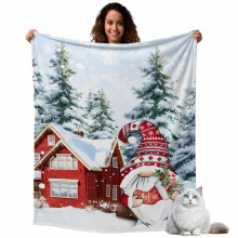 Christmas Flannel Blanket 40"x50", Red Gnome/Pine Tree/Snowflake Design, Super Soft & Cozy for Bed, Travel, Camping – All Seasons