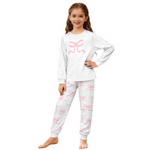 Girls Outfits Set 2 Piece Home Clothes Set Kids Bow Print Long Sleeve Crewneck Top Ankle-Tied Bottoms Ages 3-14 Years Leisure Outfit