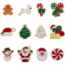 12pcs Christmas Chenille Patches: Santa, Tree, Candy Cane – Iron-on & Sew-on for Clothing, Hats, Jeans – DIY Repair & Decor