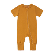 Babyrompertjes voor jongens en meisjes, jumpsuit met ritssluiting aan de voorkant, korte mouwen, effen kleur, zomerrompertjes met strikjes bij de