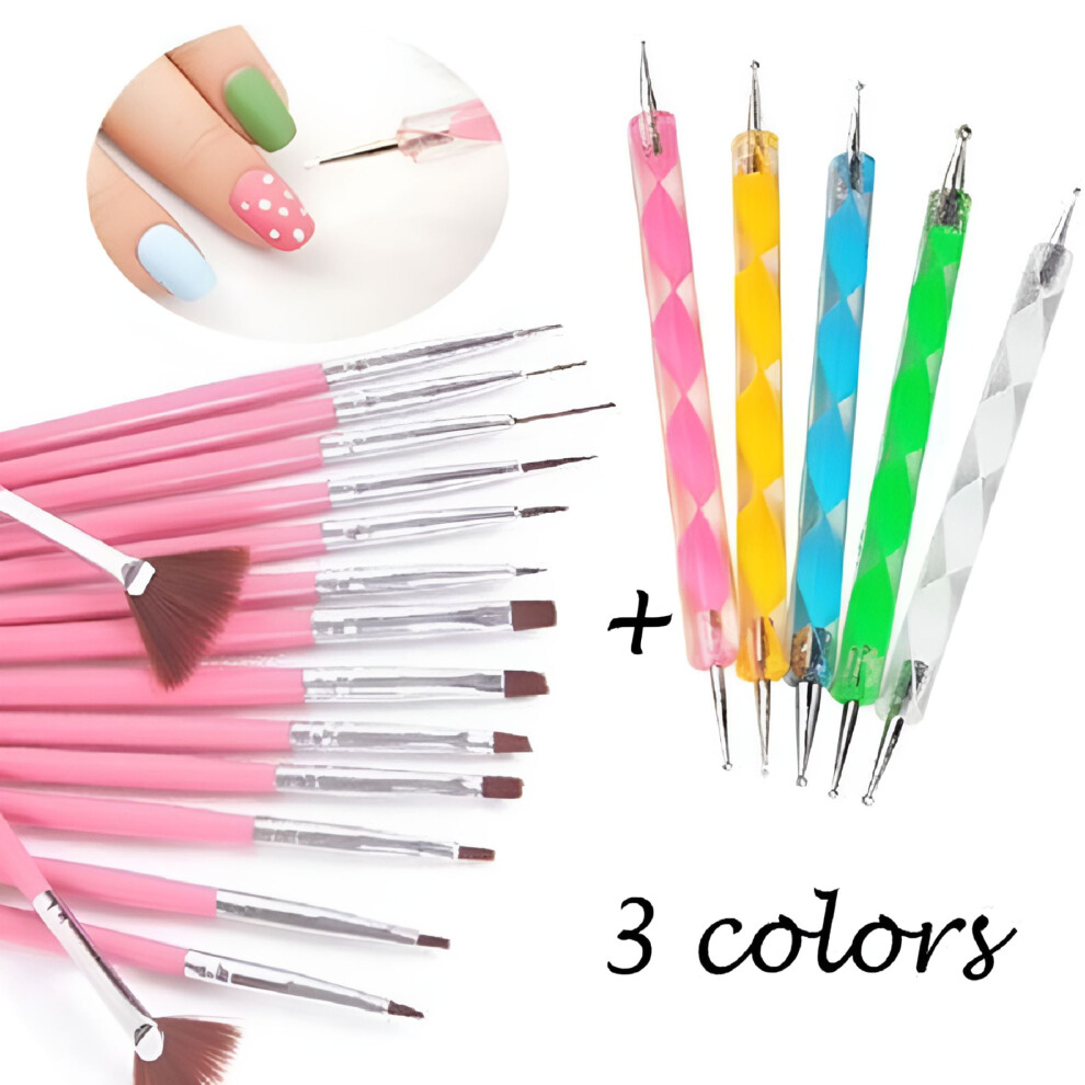 ACDANC Nail Art Brush Set Long Handle 20 Pieces