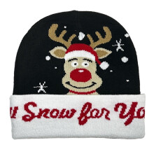 Handmade Christmas Hat for Party Knitted Santa/Reindeer Print Hat Seasonal Festival Hat Adult Kids Hat