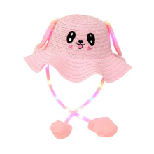 Kids Bunny Hat with Light Cute Comfortable Straw Hat for Children's Day Birthday Pink
