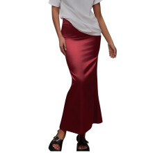 Women's satin fishtail skirt high waist midi