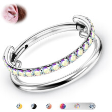 G23 Titanium Cartilage Hoop Earrings, 16G Clicker Septum/Conch/Tragus/Daith/Helix/Nose Rings, CZ Stacked Hoops, Silver/Gold, 8/10/12mm, compatible